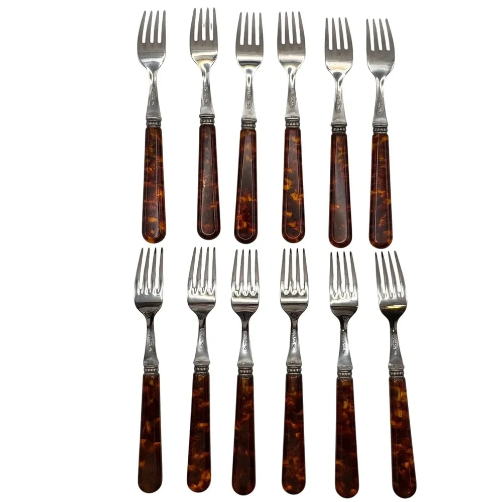 Sabre Paris Jean Dubost Tortoise French Flatware Set 60pc Service for 12 France